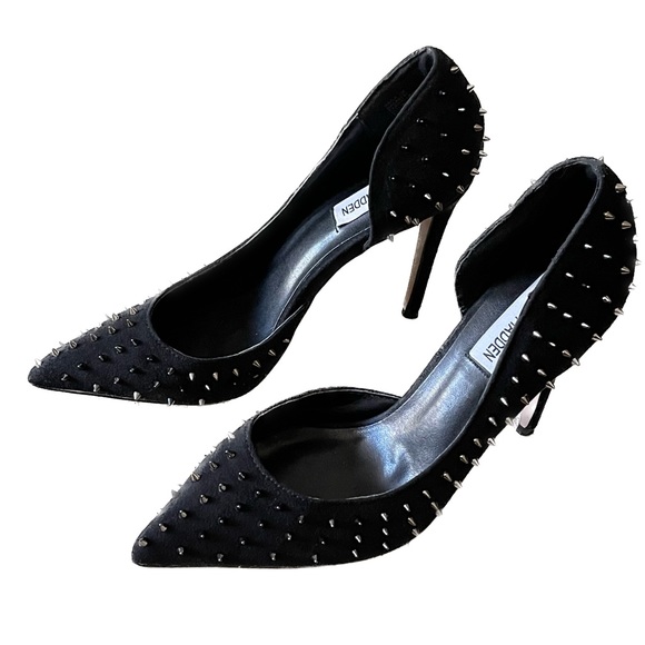 STEVE MADDEN Black Suede Studded Stiletto Pumps Size 7 - Picture 2 of 12